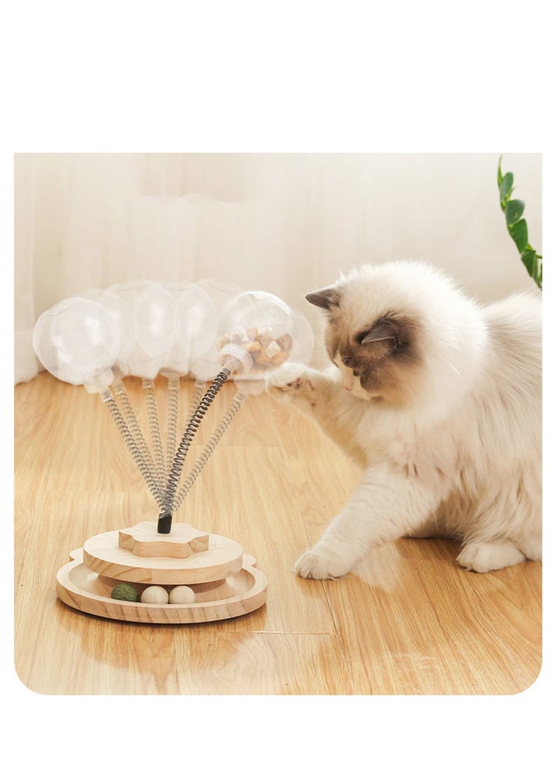 Arabest Cat Toy Wooden Track Balls Turntable, Funny Roller Spring-Loaded Leaky Food Toy, Interactive Toys for Cats  - Image 5