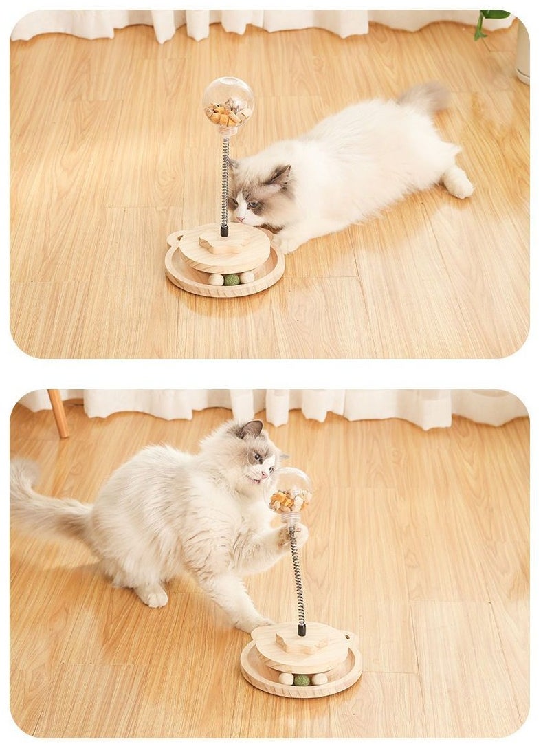 Arabest - Cat Toy Wooden Track Balls Turntable, Funny Roller Spring-Loaded Leaky Food Toy, Interactive Toys for Cats - Image 1