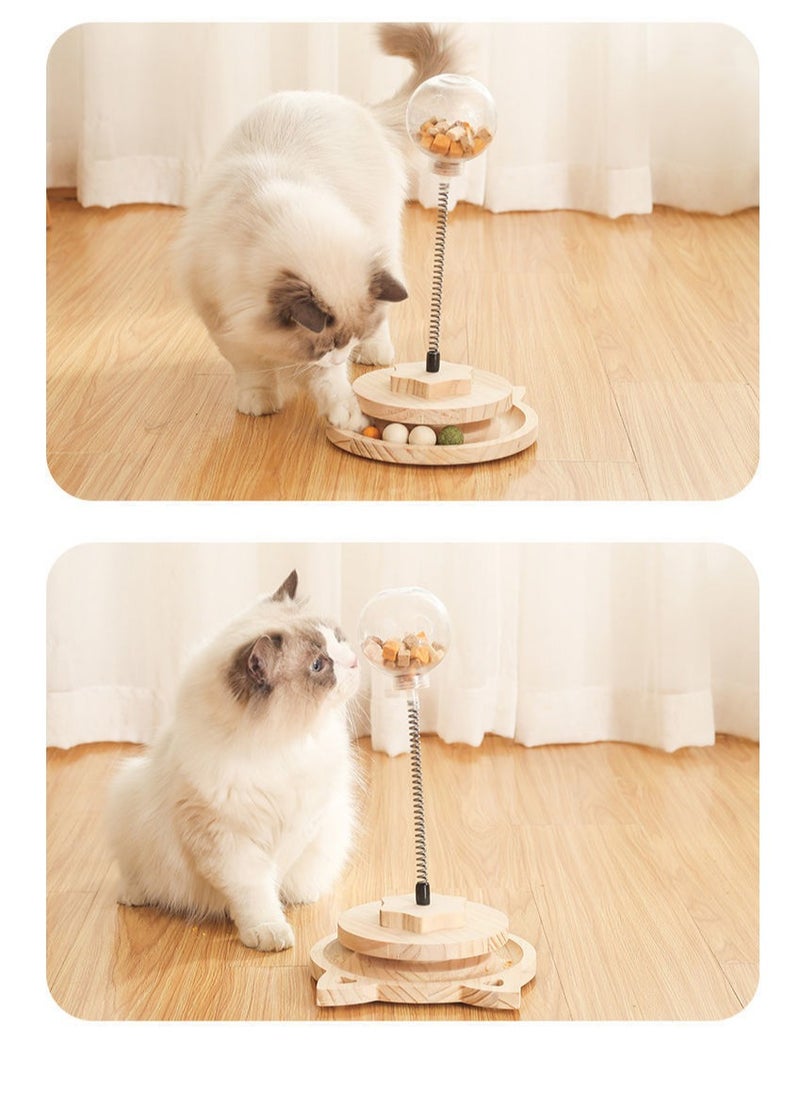 Arabest - Cat Toy Wooden Track Balls Turntable, Funny Roller Spring-Loaded Leaky Food Toy, Interactive Toys for Cats - Image 1