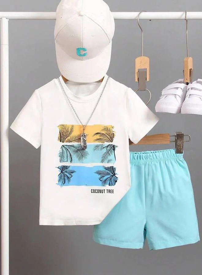 تايك تو Take Two Boys White Graphic T-Shirt and Shorts Set
