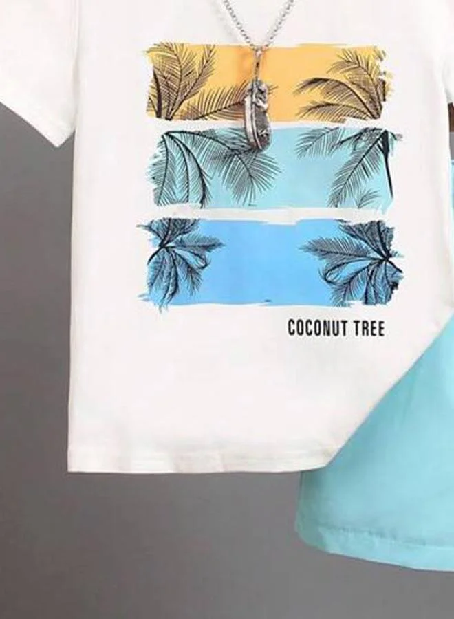 Take Two Take Two Boys White Graphic T-Shirt and Shorts Set