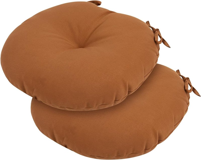 FUNHOME Bistro Chair Cushions 15 inch,Set of 2,Tufted Round Chair Cushions with Ties,15"x15"x4",Water Resistant Round Seat Cushion for Barstool Chairs,Patio Garden Kitchen Outdoor Furniture(Caramel Orange) - Image 1