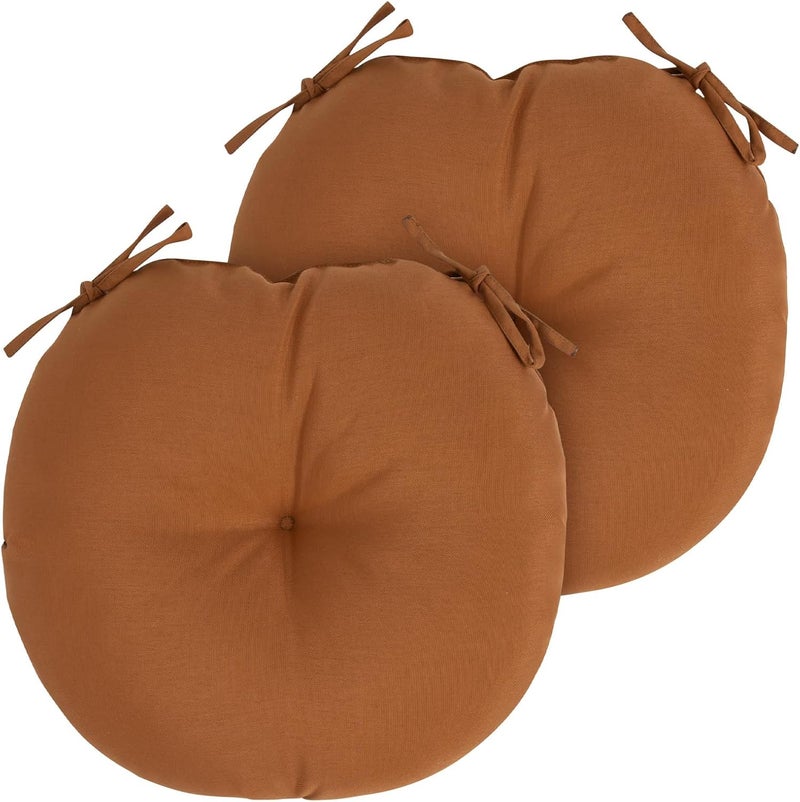 FUNHOME Bistro Chair Cushions 15 inch,Set of 2,Tufted Round Chair Cushions with Ties,15"x15"x4",Water Resistant Round Seat Cushion for Barstool Chairs,Patio Garden Kitchen Outdoor Furniture(Caramel Orange) - Image 2