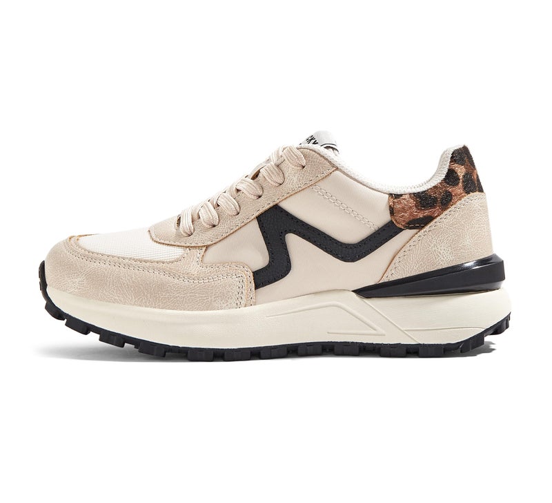 LUCKY STEP Women's Retro Fashion Casual Sneakers Platform Classic Trendy Trainning Anti-Slip Tennis Travel Walking Shoes(Beige,8) - Image 1
