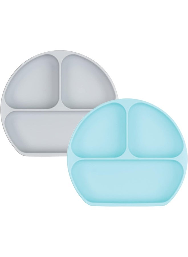 Bumkins Silicone Grip Dish Suction Plate Divided Plate Baby Toddler Plate BPA Free Microwave Dishwasher Safe 2pk, Gray and Blue - Image 1