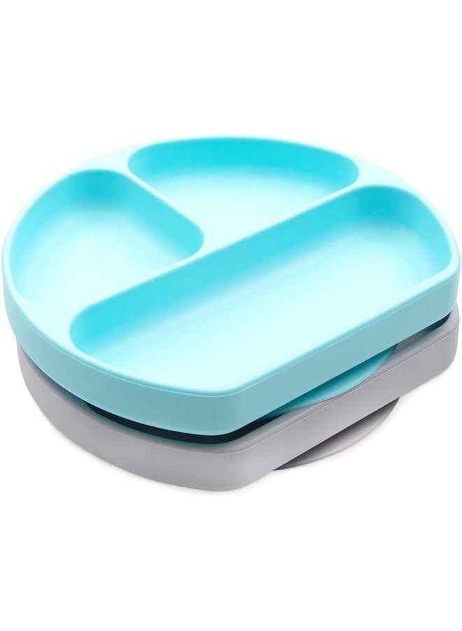 Bumkins Silicone Grip Dish Suction Plate Divided Plate Baby Toddler Plate BPA Free Microwave Dishwasher Safe 2pk, Gray and Blue - Image 2