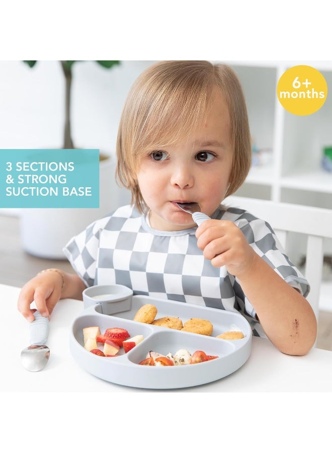 Bumkins Silicone Grip Dish Suction Plate Divided Plate Baby Toddler Plate BPA Free Microwave Dishwasher Safe 2pk, Gray and Blue - Image 3