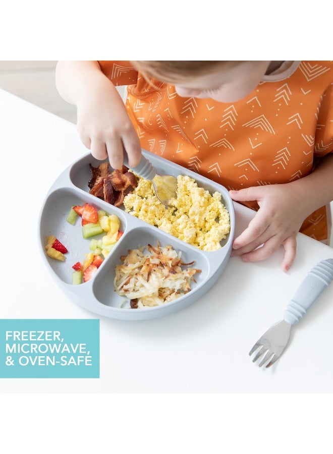 Bumkins Silicone Grip Dish Suction Plate Divided Plate Baby Toddler Plate BPA Free Microwave Dishwasher Safe 2pk, Gray and Blue - Image 5