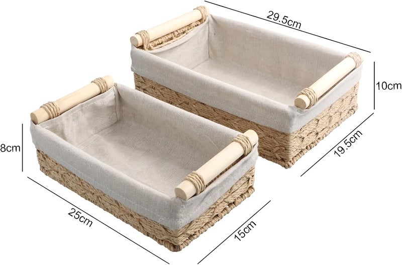 YILANJIN Woven Storage Baskets, Set of 2 Wicker Baskets Bins with Removable Liners, Lightweight and Durable, Woven Wicker Storage Baskets, for Home, Living Room, Bathroom, or Kitchen - Image 2