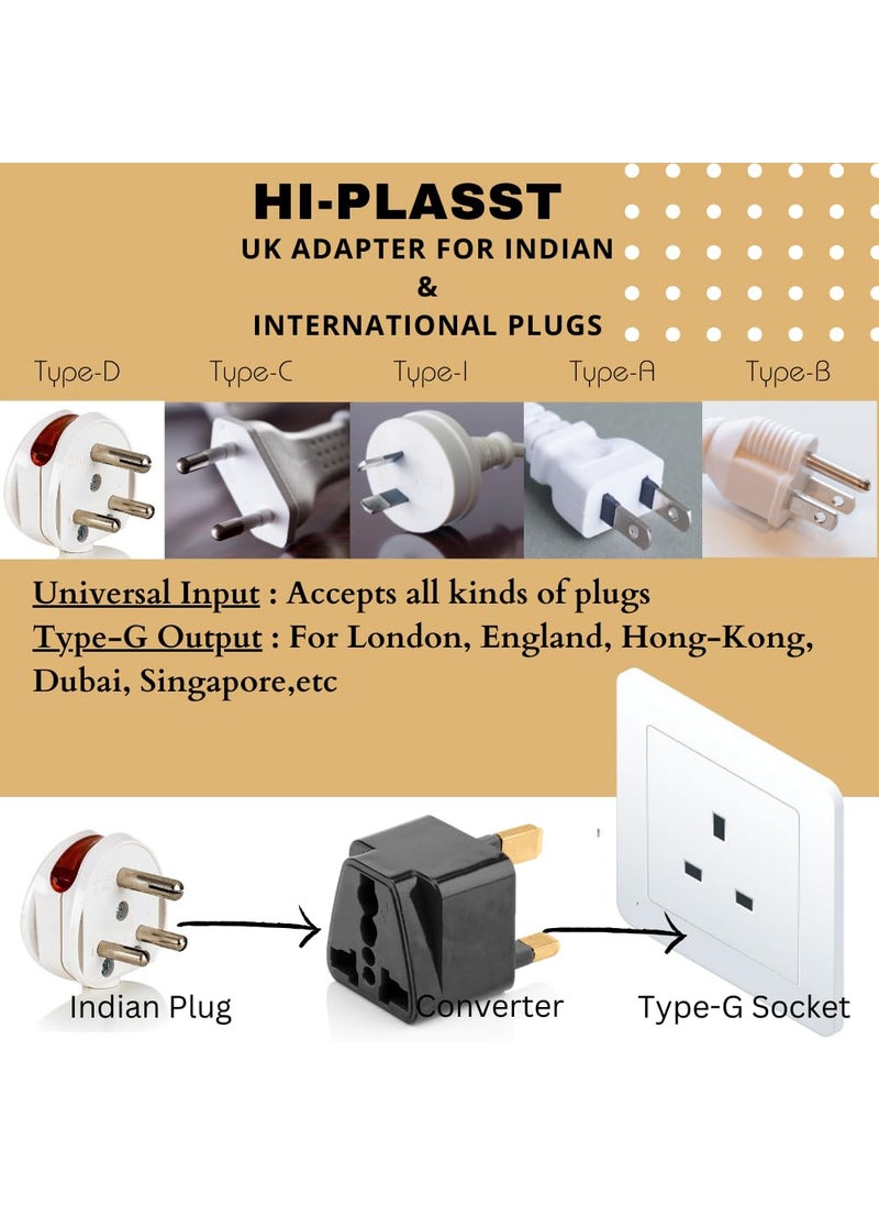 HI PLASST PINS N PLUGS HiPLASST India to UK Plug Adapter Pack of 3 for UKLondon TypeG Power Plug Converter for England Dubai Hong KongSingapore Ireland Wales Scotland Perfect Adaptor for Charging Laptop Phone  - Image 5