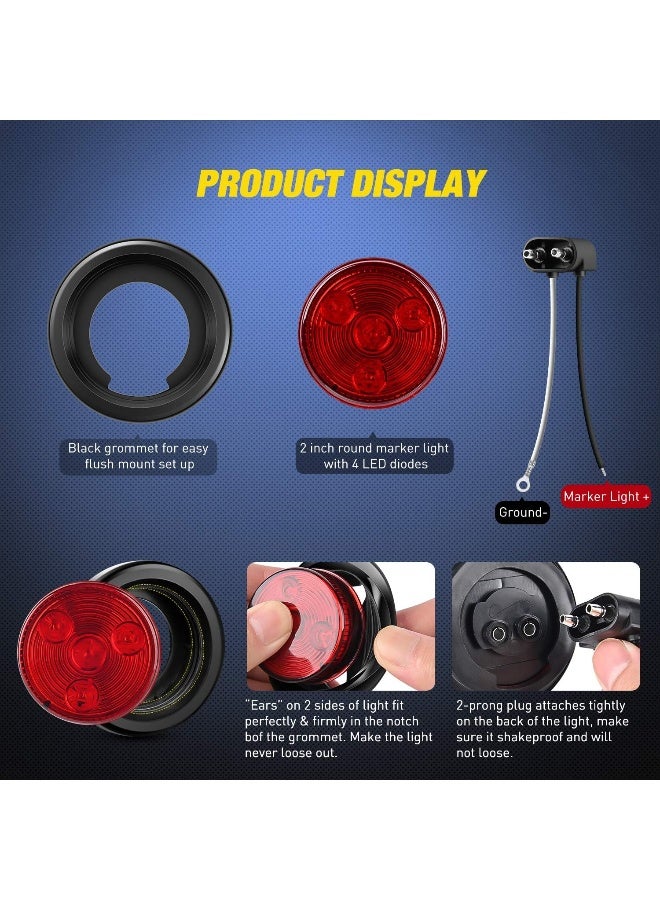 Nilight Nilight 5Pcs Red Round Trailer Led Marker Clearance Light 4 Led Flush Mount With Plug Grommet Pigtail Hardwired For Trailer Truck Rv  - Image 3