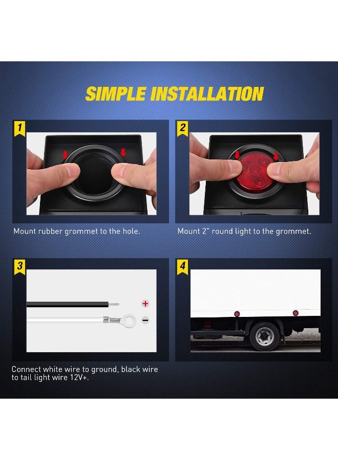 Nilight Nilight 5Pcs Red Round Trailer Led Marker Clearance Light 4 Led Flush Mount With Plug Grommet Pigtail Hardwired For Trailer Truck Rv  - Image 5