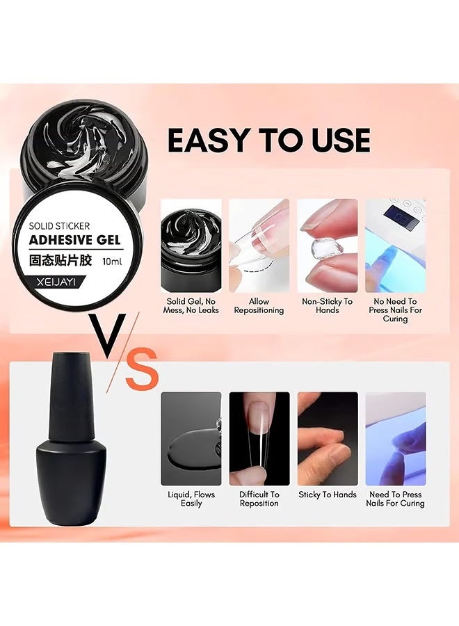 XEIJAYI Solid Nail Glue Gel, No-Sticky Adhesive for Press On Nails & Acrylic Tips, UV/LED Cured, Long-Lasting Bond, DIY Nail Art Salon Use 10ml - Image 3