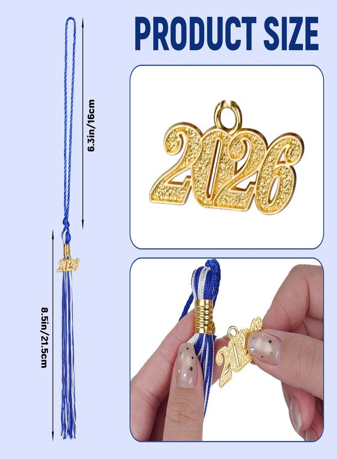 Marrywindix Class of 2026 Graduation Tassels 10 Pack Blue and White Long Tassels with Gold Charm for Honors Bachelor Doctoral Grad Cap Ceremony Decorations Souvenir Memorial - Image 2