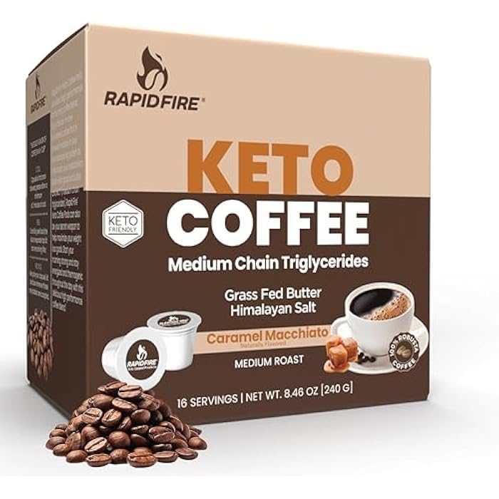 Rapid Fire Rapidfire Caramel Macchiato Ketogenic High Performance Keto Coffee Pods, Supports Energy & Metabolism, Weight Management, Single Serve K Cup, Brown, 16 Count - Image 1