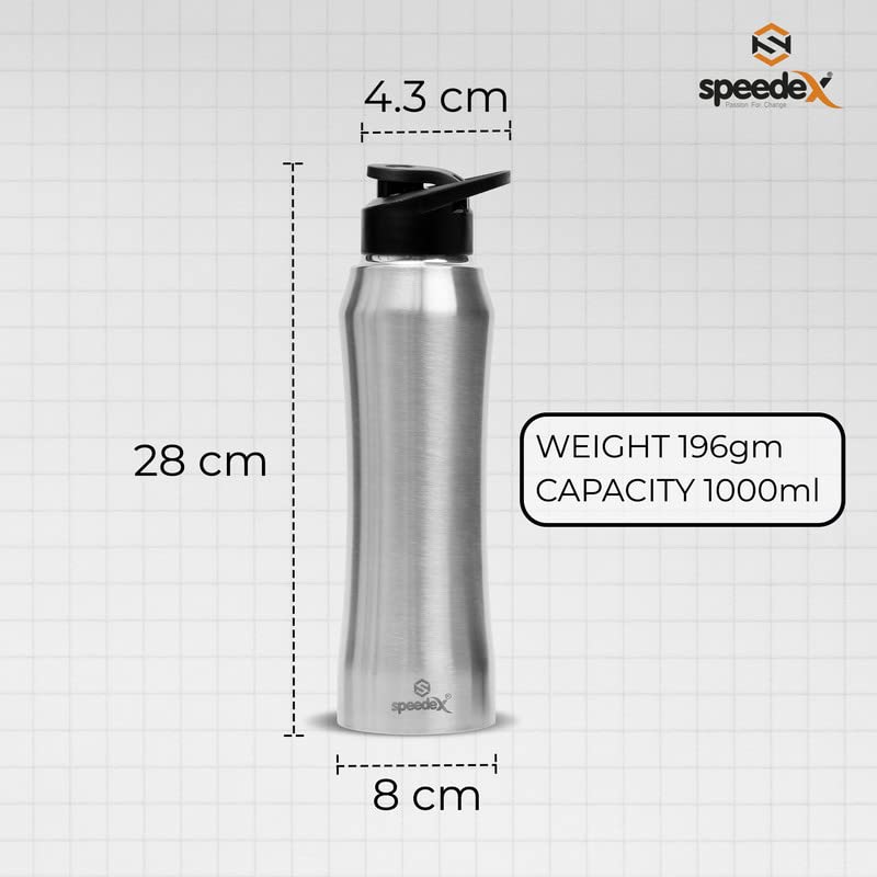 Speedex Stainless Steel Matt Water Bottle 1 Litre with Sipper Cap – Leak-Proof, Durable, Lightweight | Ideal for Kids, Adults, Office, School, Travel | Pack of 2, Set of 2, Combo of 2 (1000ml Each) - Image 4