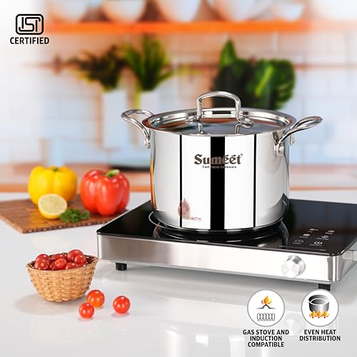 Sumeet ISI Certified Stainless Steel Casserole Handi/Stock Pot/Biryani Pot/Dutch Oven with Steel Lid - Even Heat, Cook-N-Serve, Gas and Induction Friendly, 20Cm, 4.2Ltr, Silver - Image 5