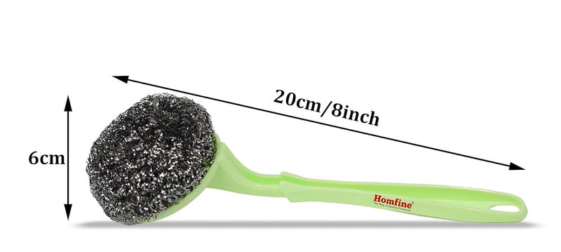 Homfine Stainless Steel Scrubber with Handle for Easy Cleaning | Kitchen Utensils, Sink, Floor, Tiles (1Pc, Colour May Vary, Round)