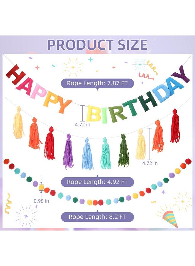 Ohiyoo Pre-Strung Happy Birthday Banner Rainbow Decorations Felt Ball Garland Happy Birthday Sign for Party Decorations Unicorn Party Decor (Rainbow) - Image 2