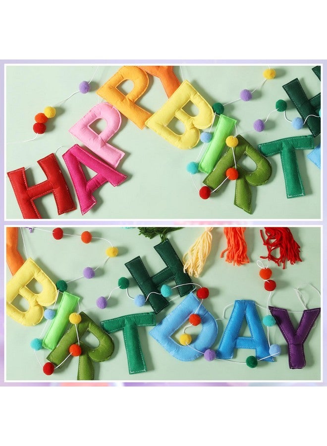 Ohiyoo Pre-Strung Happy Birthday Banner Rainbow Decorations Felt Ball Garland Happy Birthday Sign for Party Decorations Unicorn Party Decor (Rainbow) - Image 4