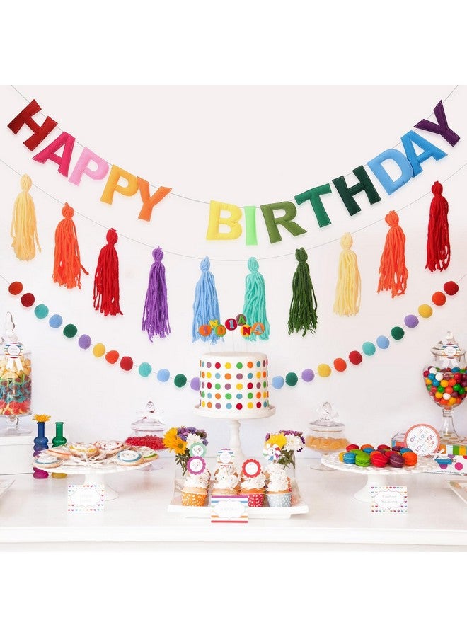 Ohiyoo Pre-Strung Happy Birthday Banner Rainbow Decorations Felt Ball Garland Happy Birthday Sign for Party Decorations Unicorn Party Decor (Rainbow) - Image 5