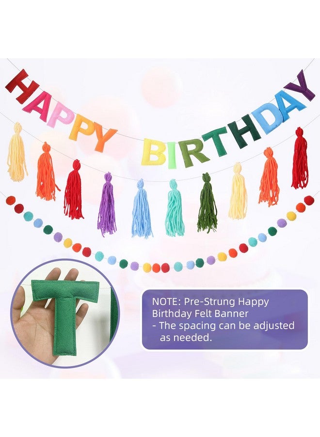 Ohiyoo Pre-Strung Happy Birthday Banner Rainbow Decorations Felt Ball Garland Happy Birthday Sign for Party Decorations Unicorn Party Decor (Rainbow) - Image 3