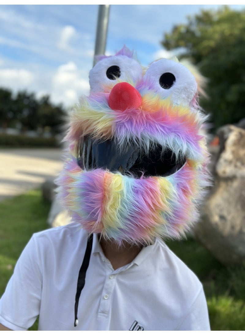 Generic - Cute Cartoon Plush Ski Helmet Cover with Big Eyes Pastel strips with long hair and big eyes - Image 1