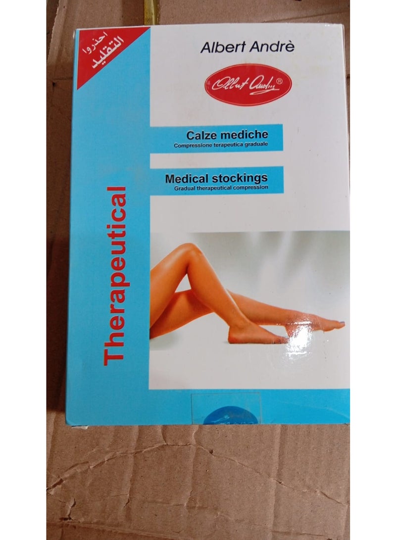 Knee High Open Toe Medical Compression Stockings Class 1 Size XL Beige for Varicose Veins and Circulatory Support Made in Italy - Image 3