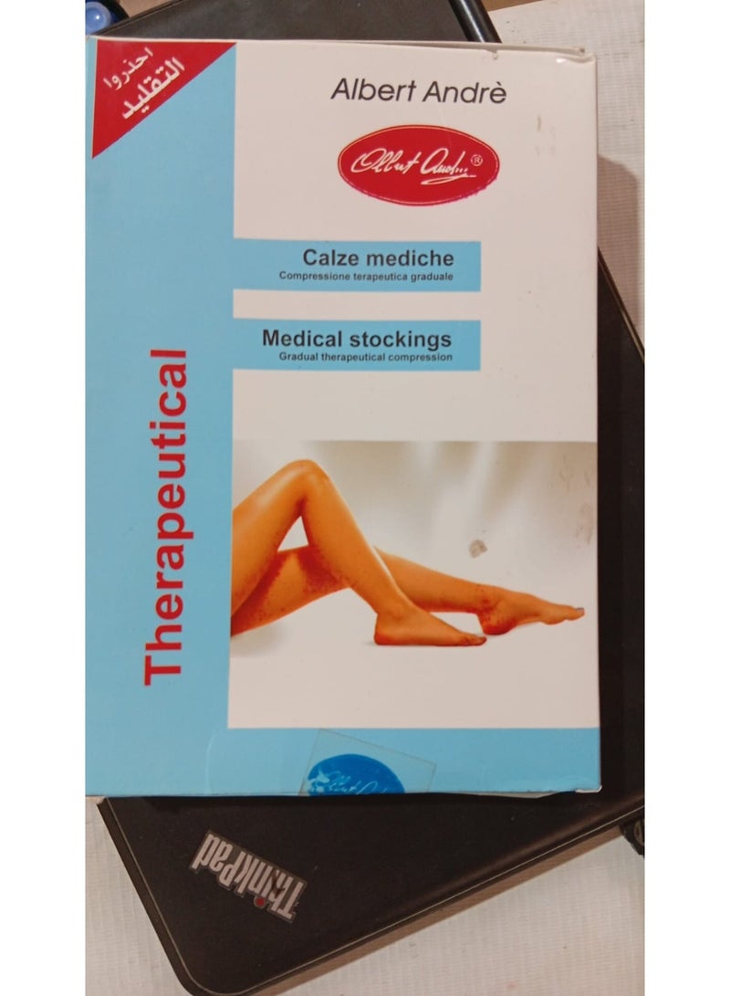 Knee High Open Toe Medical Compression Stockings Class 1 Size XL Beige for Varicose Veins and Circulatory Support Made in Italy - Image 4