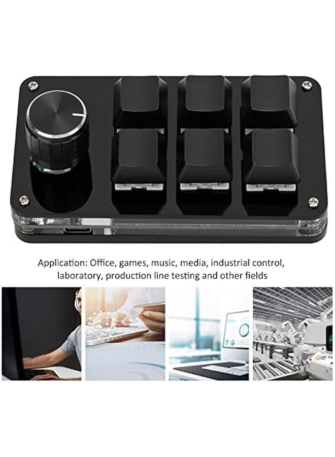 Mini Macro Mechanical Keyboard, Blue Switch 6 Key Fully Programmable Keyboard with Knob, Mini Shortcut Gaming Keypad, One Handed Mechanical Keyboard, C USB Wired (Black) - Image 2
