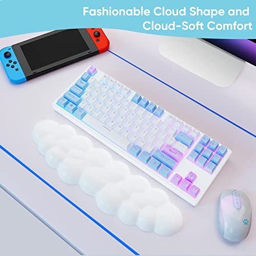 Sushret Cloud Wrist Rest Keyboard, White Cloud Palm Rest with PU Leather Memory Foam Cute Keyboard Rest for Wrist Support and Arm Rest, Desk Cloud Wrist Pad for PC Gaming/Hand Cushion/Computer/Office - Image 2