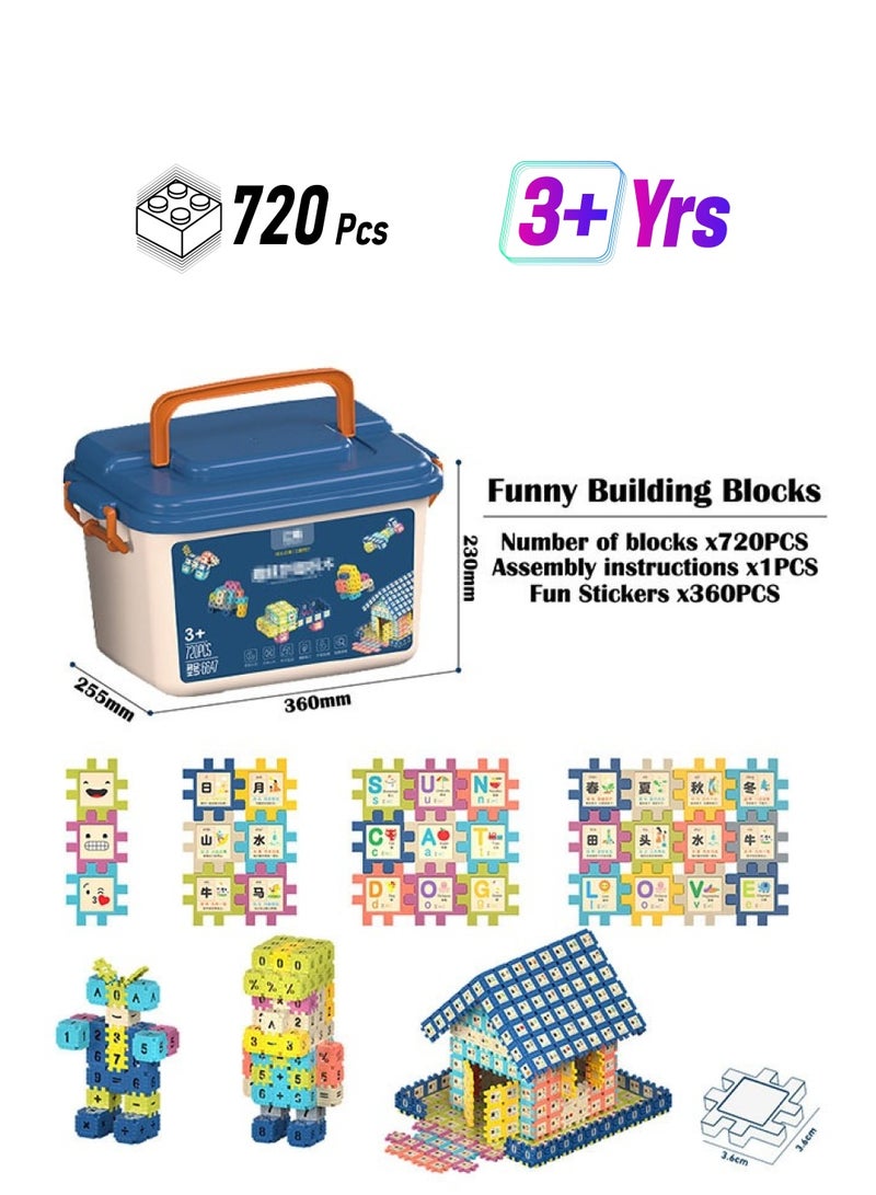 Fun Puzzle Building Blocks Set Children's Educational Toys with Storage Box 720PCS  - Image 1