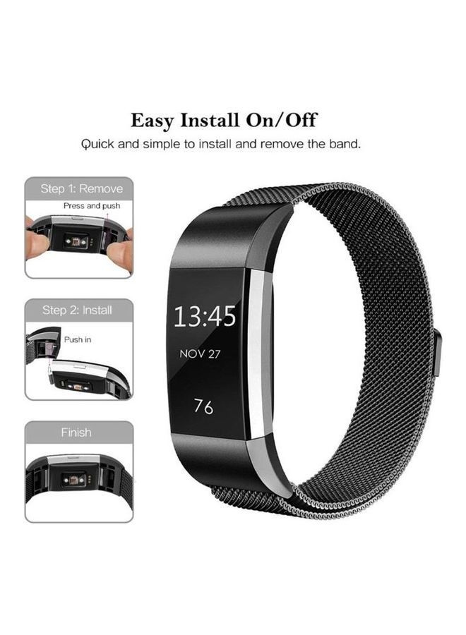 NIBEMINENT Smart Watch Stainless Steel Wrist Strap Watchband for FITBIT Charge 2 Black - Image 4