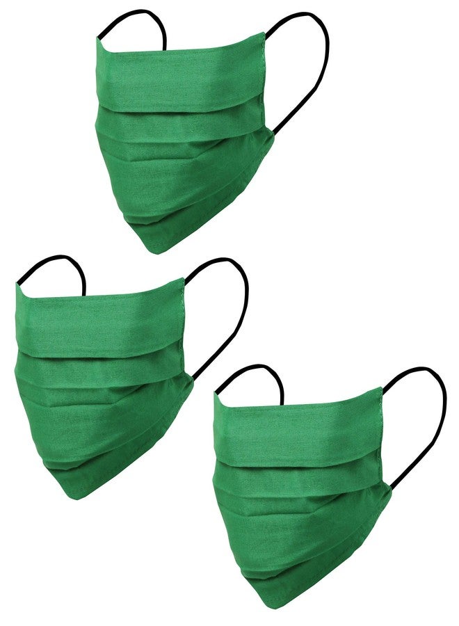 Touchstone anti pollution smog smoke cold cough protective face masks Soft cotton Reusable Washable Handcrafted Double Layer Fabric for women, men. (Pack of 3). Solid Green - Image 1