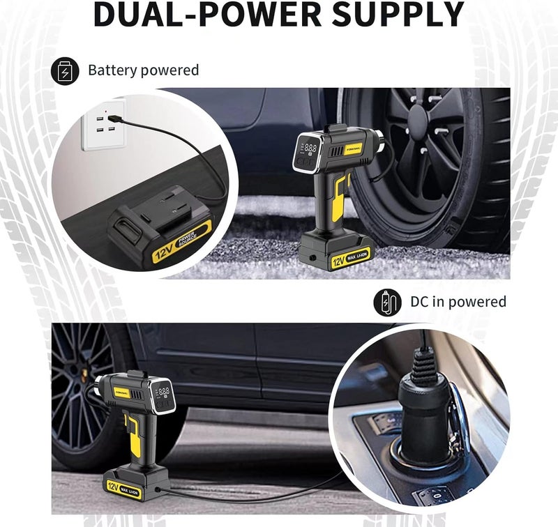 فواوو منفاخ إطارات FOWAWU 150PSI 7800mAh، ضاغط هواء محمول يدوي نفخ أسرع مرتين، منفاخ إطارات سيارة كهربائية بالبطارية، مضخة دراجة كهربائية ومضخة إطارات سيارة مع مقياس ضغط رقمي وضوء LED - Image 2