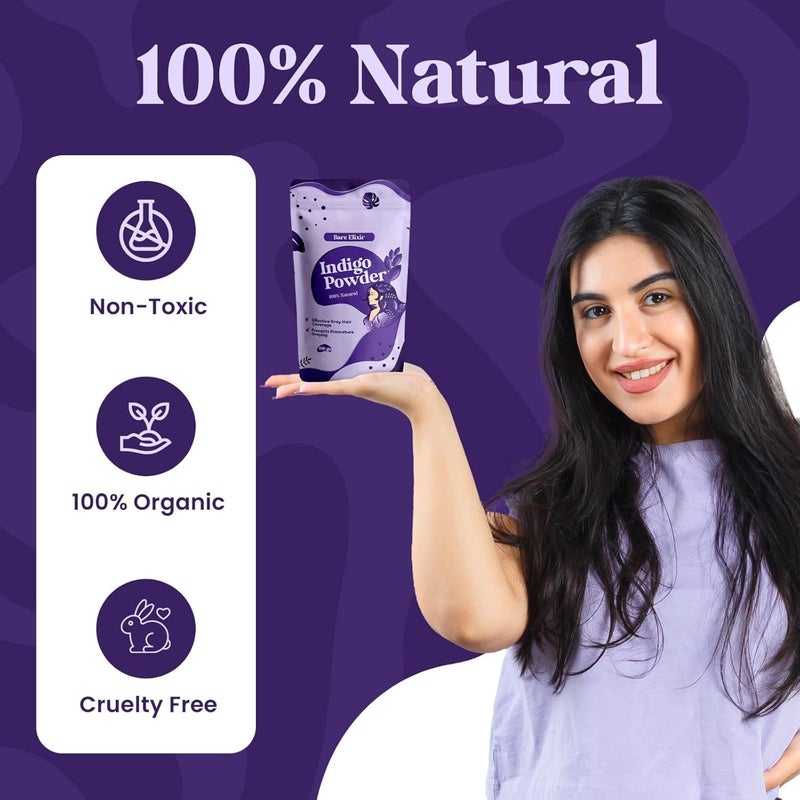 Bare Elixir 100 Natural Henna and Indigo Powder Combo  Organic Hair Care for Grey Coverage  Hair Growth  Deep Nourishment  Enhances Shine Strengthens  Reduces Hair Fall  Pack of 2 180g Each - Image 3