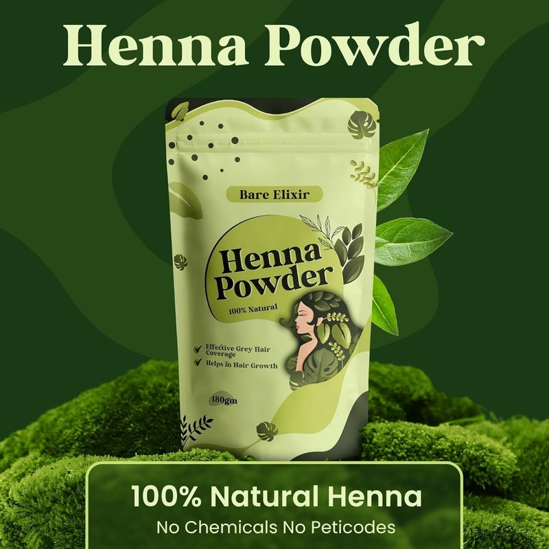 Bare Elixir 100 Natural Henna and Indigo Powder Combo  Organic Hair Care for Grey Coverage  Hair Growth  Deep Nourishment  Enhances Shine Strengthens  Reduces Hair Fall  Pack of 2 180g Each - Image 2