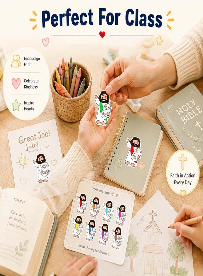 YYDESN 100PCS Jesus Loves You Stickers for Kids, Christian Reward Stickers 1.6 Inch Waterproof, Sunday School Classroom Teacher Supplies, Bible Church Party Favors, Goodie Bag Fillers - Image 3