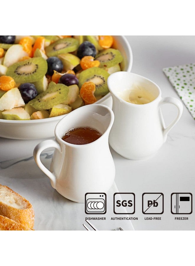 Gurygo عبوة من قطعتين من إبريق الكريمة الصغير الكلاسيكي المصنوع من السيراميك الأبيض سعة 4 أونصات مع مقبض - إبريق حليب صغير من البورسلين الفاخر - وعاء كريمة سيراميك للقهوة والحليب والصلصات والسلطة والميكروويف والفريزر - Image 5