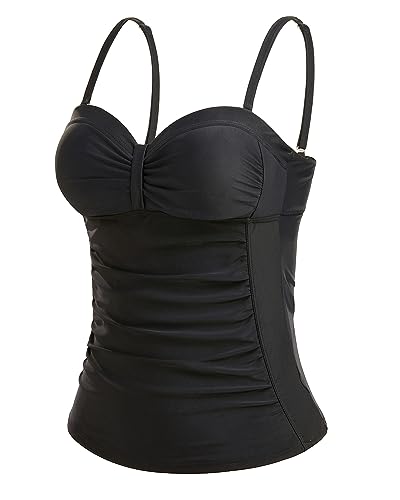 Talisea Women's Underwire Tankini Top Only Tummy Control Swimsuit Top Push Up Bathing Suit Top No Bottom Black L - Image 2