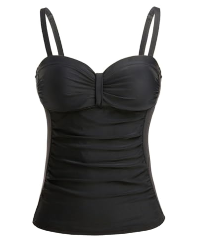 Talisea Women's Underwire Tankini Top Only Tummy Control Swimsuit Top Push Up Bathing Suit Top No Bottom Black L - Image 1
