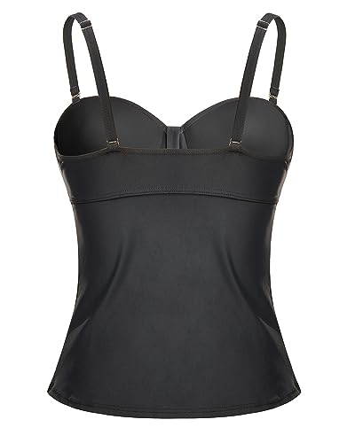 Talisea Women's Underwire Tankini Top Only Tummy Control Swimsuit Top Push Up Bathing Suit Top No Bottom Black L - Image 3