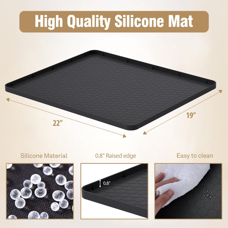 HALAGAS Water Cooler Mat - (22" x 19") Non-Slip Water Cooler Mat with Raised Edge for Foor Protector, Under Water Dispenser Mat Used for Bedrooms, Kitchens,Offices, Bars (Black) - Image 2
