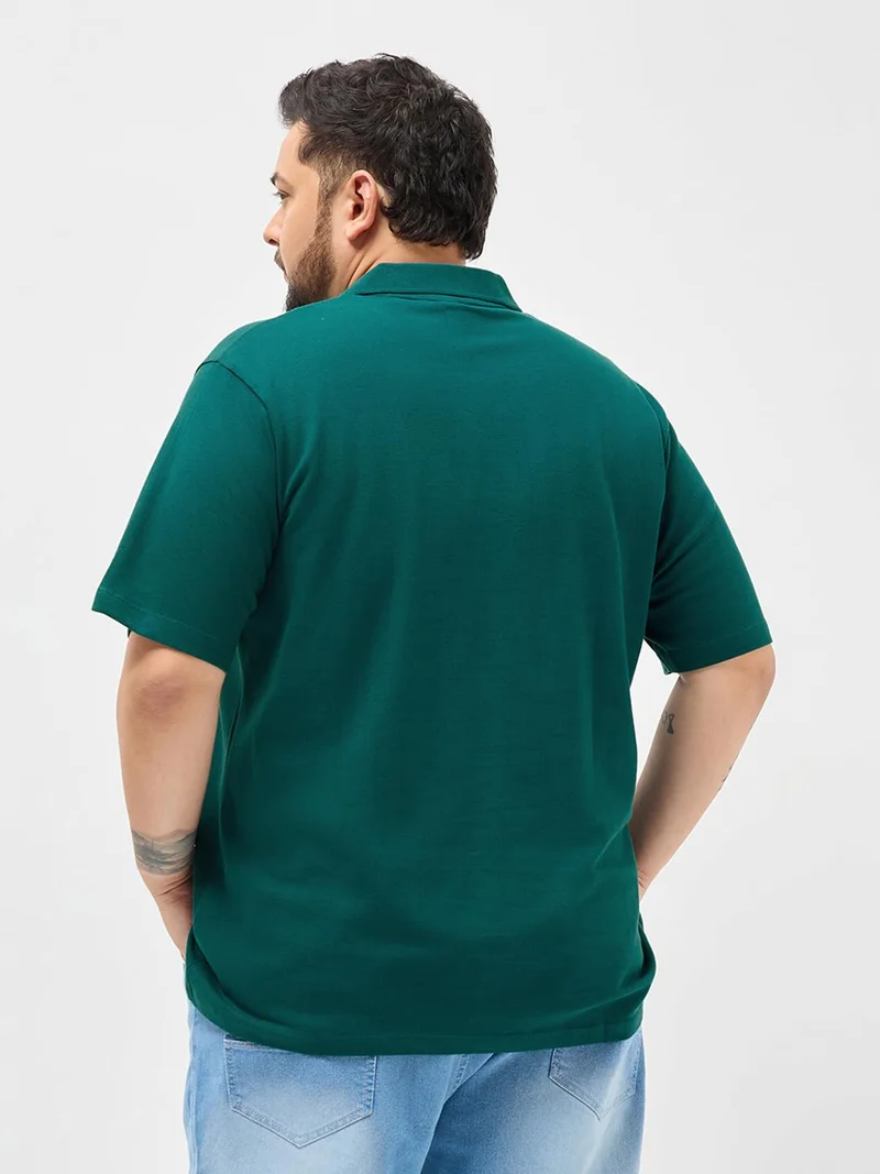 Urbano Fashion  Urbano Plus Men's Teal Green Solid Regular Fit Half Sleeve Cotton Polo T-Shirt  | Best Price UAE
