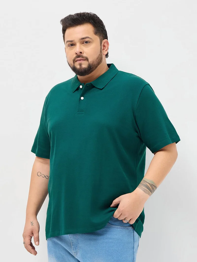 Urbano Plus Men's Teal Green Solid Regular Fit Half Sleeve Cotton Polo T-Shirt