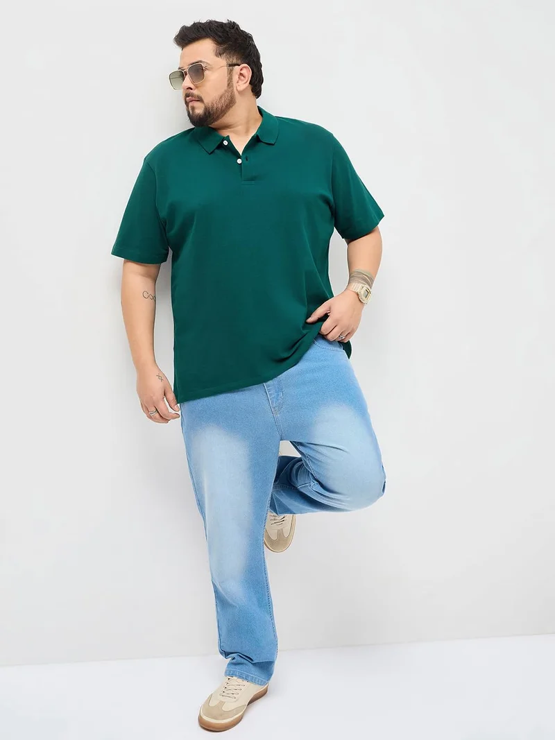 Urbano Fashion  Urbano Plus Men's Teal Green Solid Regular Fit Half Sleeve Cotton Polo T-Shirt  | Best Price UAE