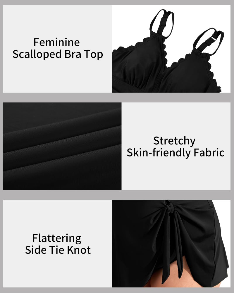 Charmo Plus Size Swimsuit for Women Swim Dress Scalloped One Piece Tummy Control Bathing Suit Ruched Swim Suits 2026 Black 2X - Image 4