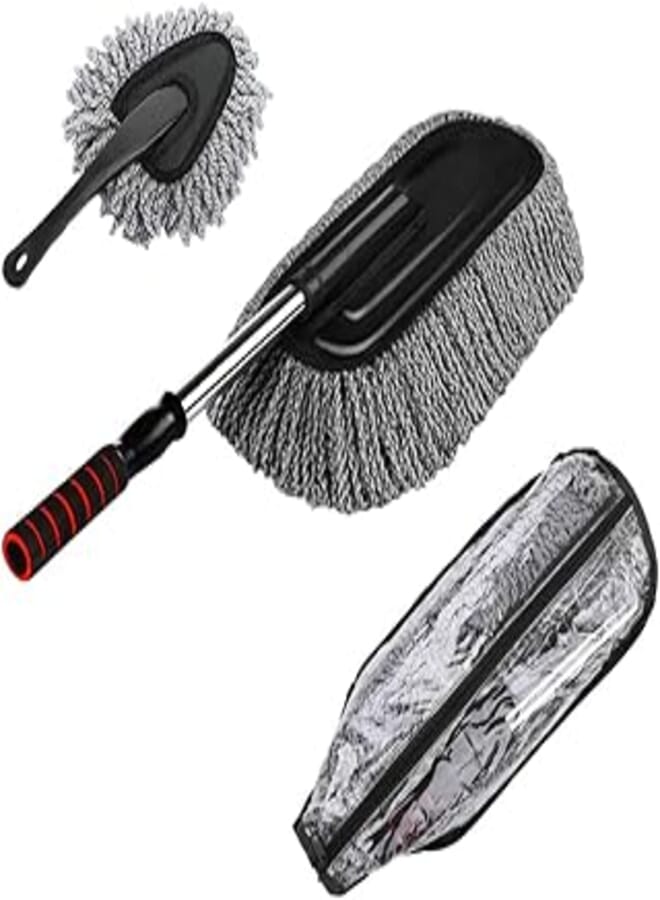 2pcs Car Cleaning Supplies Microfiber Duster Interior Cleaner Exterior Size 15.7 inch with Long Retractable Handle to Trap Dust and Pollen for Car Bike RV Boats or Home use - Grey