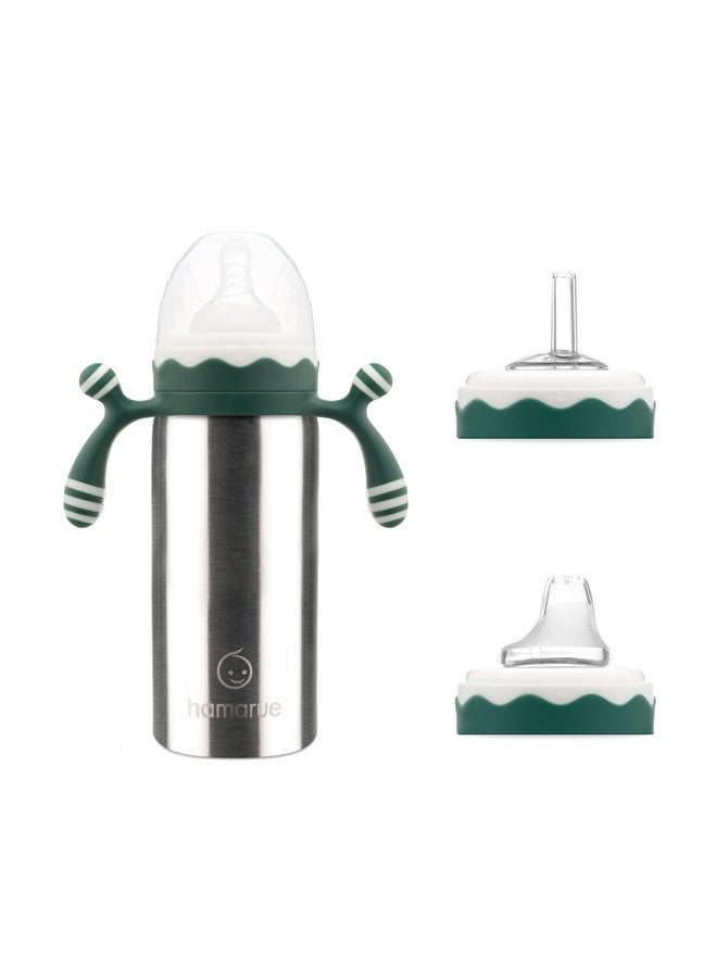 Hamarue 3-in-1 Deluxe Stainless Steel Sippy Cup for Babies and Toddlers | Non-Toxic Plastic Free Liquid Transfer | Straw Baby Cup & Bottle | Leak Proof Insulated (Green, 6 oz) - Image 1
