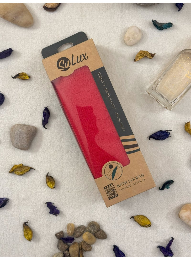 Salux HARD Japanese Loofah color RED / bath loofah / exfoliating towel / shower loofah - Image 1